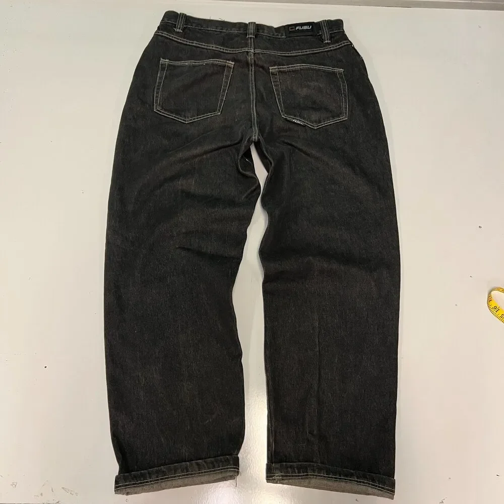 Vintage FUBU Baggy Jeans Mens 36x34 Black Y2K Hip Hop Skater Denim Wide Leg